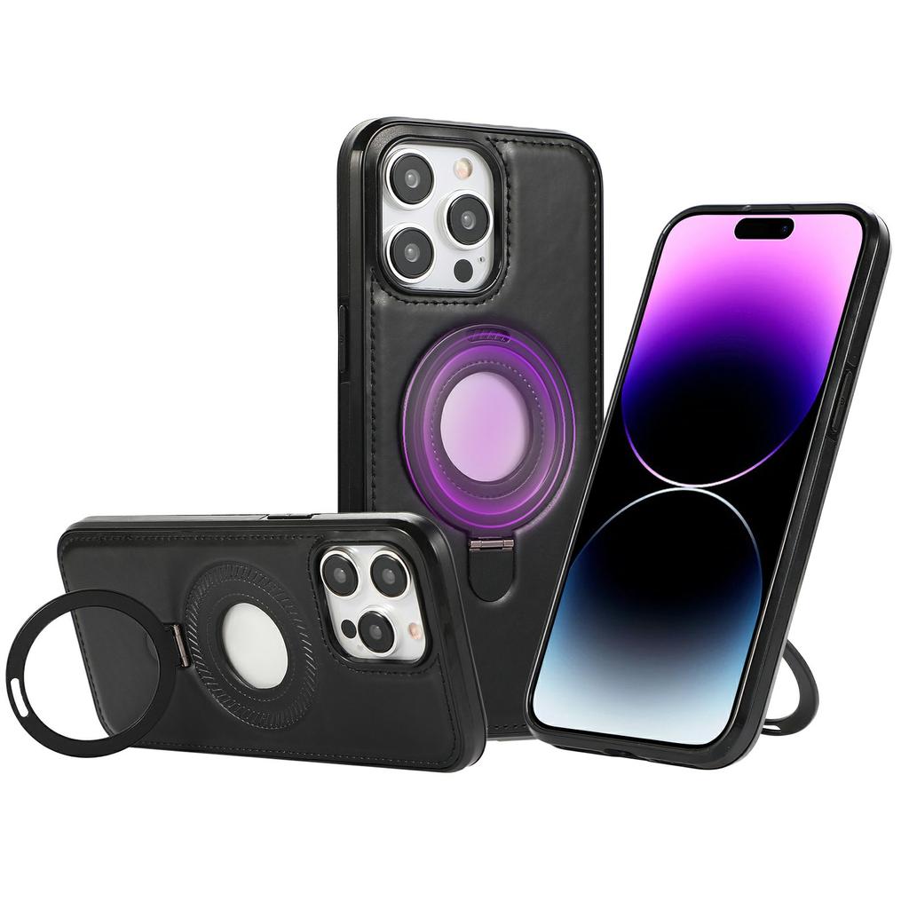 For iPhone 14 Pro Case Magnetic Kickstand PU Leather Coated PC + TPU Phone Cover
