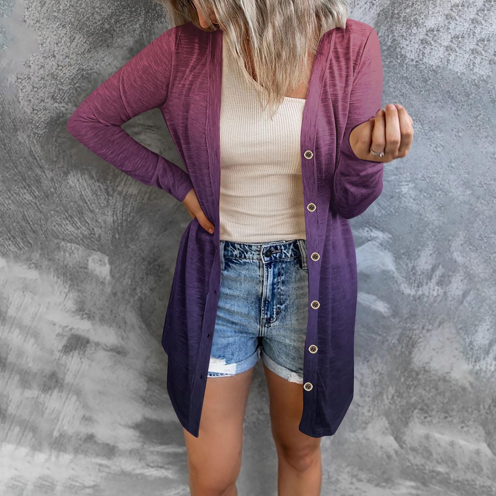 

Женская повседневная модная куртка-кардиган с длинными рукавами и пуговицами с принтом M фиолетовый