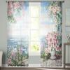 Ölgemälde Landschaft Rosen Sheer Fenster Vorhänge für Wohnzimmer Schlafzimmer Voile Tüll Vorhänge Stoff Vorhänge für Küche