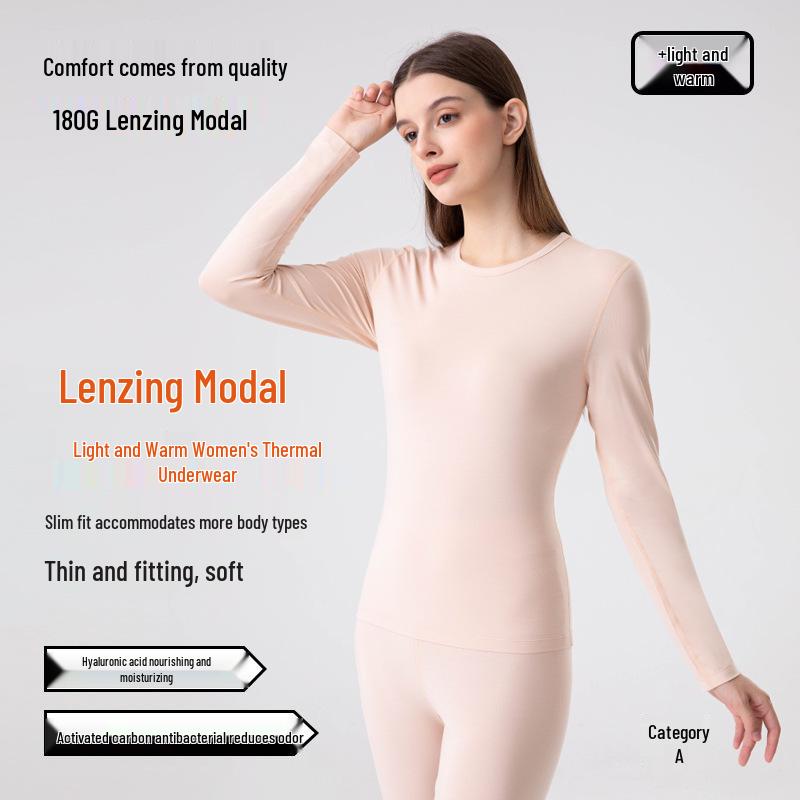 Women's Warm Lenzing Modal Autumn Underwear Set - Skin-Friendly Base Layer Top & Pants with Collar