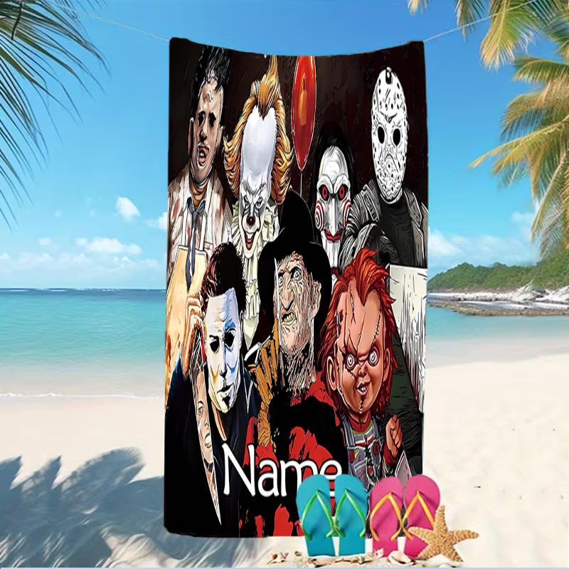 Customizable personalized beach towels Horror movies themed designs.Suitable for the beach, yoga, sports;ideal as beach accessories