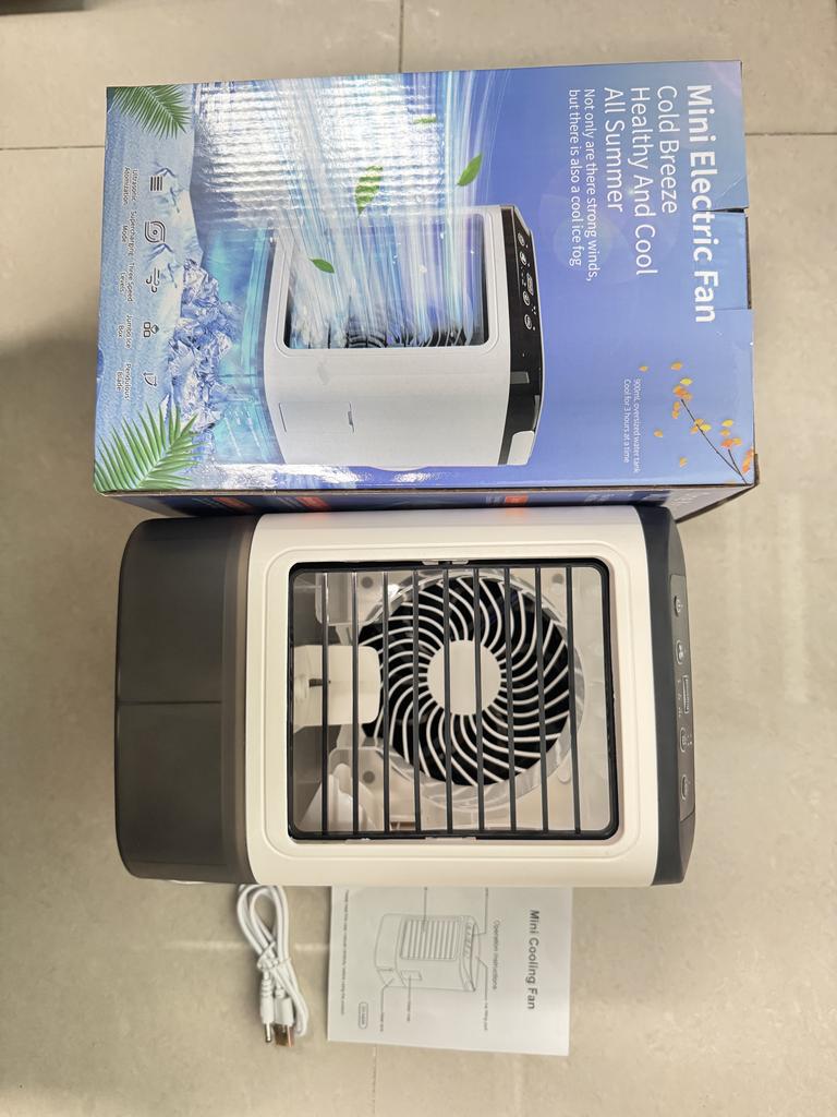Portable Air Conditioner, Desktop Cold Fan with Colorful Atmosphere Light, Evaporative Air Cooler with Ice Box, 3 Wind