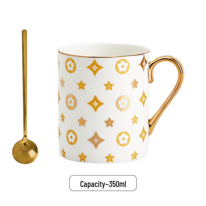 European Luxury Gold Handle Mug Set: Large Capacity Couple Cups with Gift Box 350ml