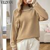 Damesmode Casual Herfst Winter Effen Kleur Print Lange Mouw Halfcoltrui Truien