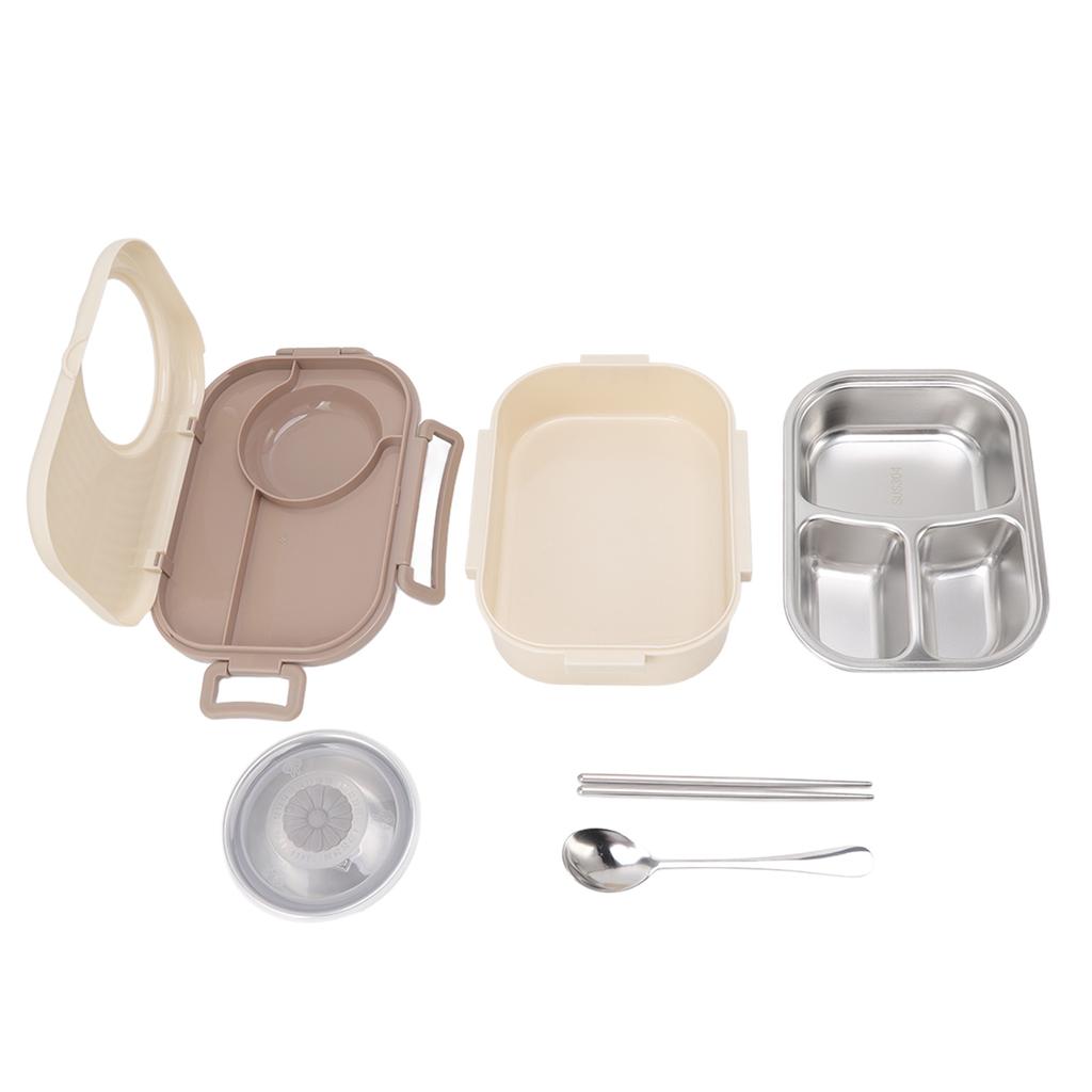 1450ml Bento Lunch Box Stainless Steel Compartment Thermal Bento Box Double Layer Bento Containers for Students Beige