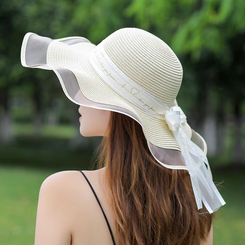 

Beach straw hat women s summer seaside big brim sun protection sun shade sun vacation versatile big edge face cover hat