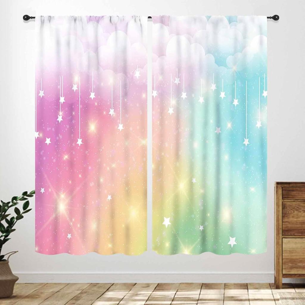 Rainbow Quote Curtains Kids Cartoon Cute Flowers Sun Lovely Inspirational Motivational Words Boys Girls Bedroom Window Polyester Decor Treatment
