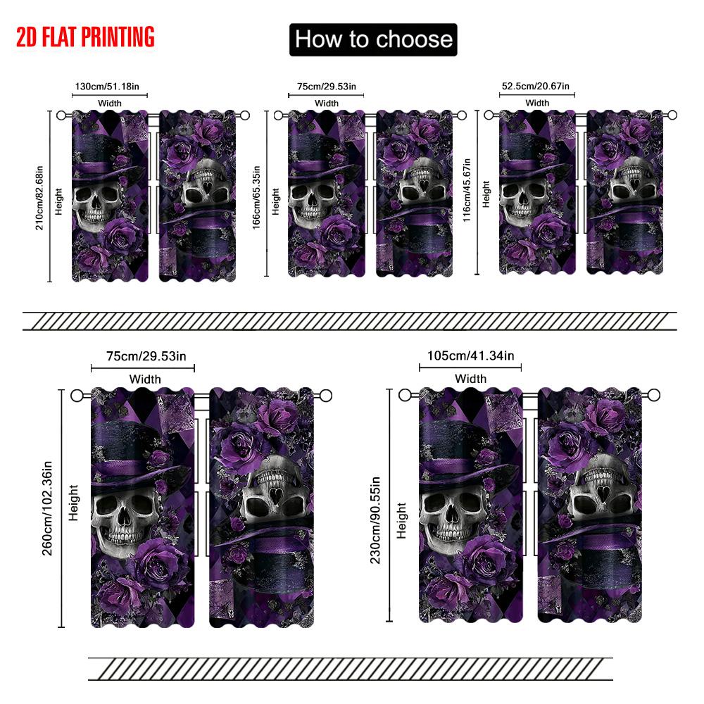 2pcs plane printing Curtains a Skull with Top Hat And Roses Versatile 100% Polyester (without rod) Home Decor Use for Season