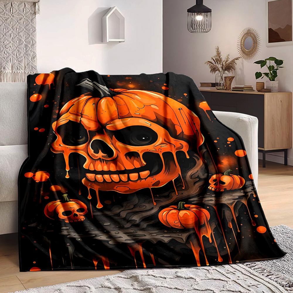 

1PC Pumpkin Skull Halloween Decoration Print Blanket, Soft Throw Blanket - Warm & Cozy for Couch, Bed, Office, and Travel yy250912216 75x90cm