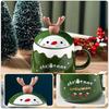 1 Christmas ceramic coffee cup with spoon and lid, colored coffee cup, portable drink, breakfast, drinks, party utensils