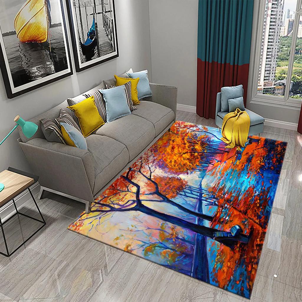 Tree Oil Painting Pattern Carpet Door Mats Doormats Kitchen Bathroom Non-Slip Carpet Living Room Bedroom Decor Floor Mat Rugs