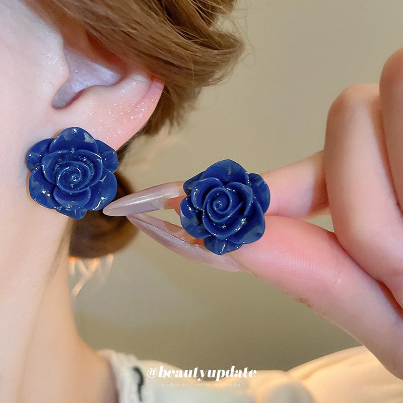 Acrylic White Camellia Flowers Stud Earrings for Women Fashion Temperament Fairycore Earring Party Wedding Jewelry