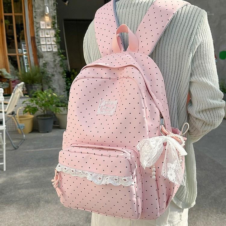 Schoolbag Japanese milk blue wave point girl backpack atmosphere lace lace gentle sweet sister travel photo small backpack