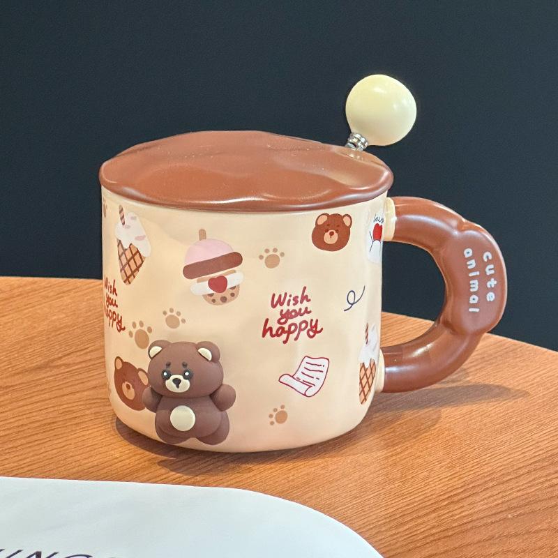 

Creative Cartoon Ceramic Cup With Lid High Value Home Office Couple Water Cup Wind Hand Gift 450ml