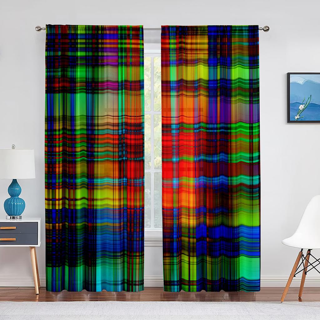 Perdele pentru fereastră din tul cu dungi, retro, negru, galben, în carouri, pentru camera de zi, draperii de bucătărie, șifon, perdea transparentă pentru dormitor