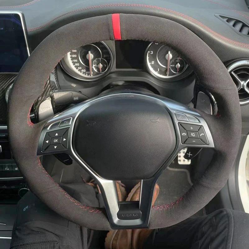 Ize Suede Car Steering Wheel Cover Non-slip Braid For Mercedes Benz A45 AMG W176 C63 W204 CLA C117 CLS S-Model 2011-2016