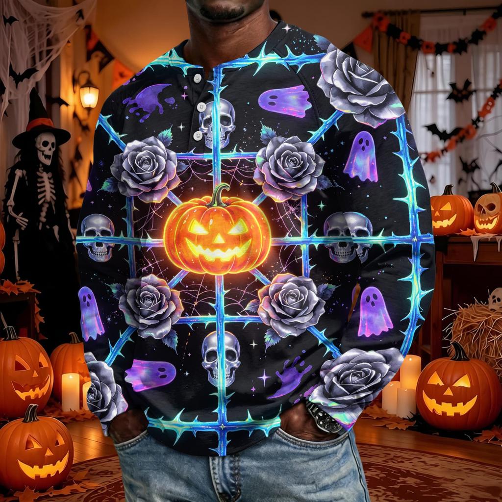 Men's Long Sleeve Shirt Loose Fit Casual Versatile Halloween Top