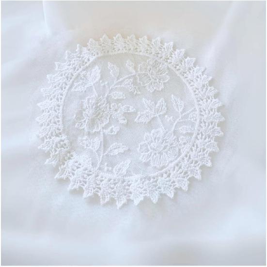 Round Lace Placemats Set of 6 Flower Doilies Embroidered Table Mat Cup Mat Vase Mat (White Flower)
