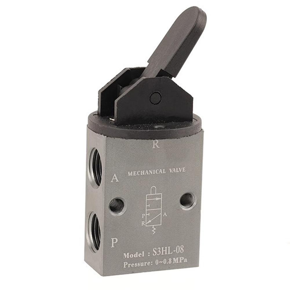 Pneumatic Valve Manual Hand Pull S3HL08 2 Position 3 Way 1/4 PT Mechanical Valve with Aluminum Body for Air Control Applications