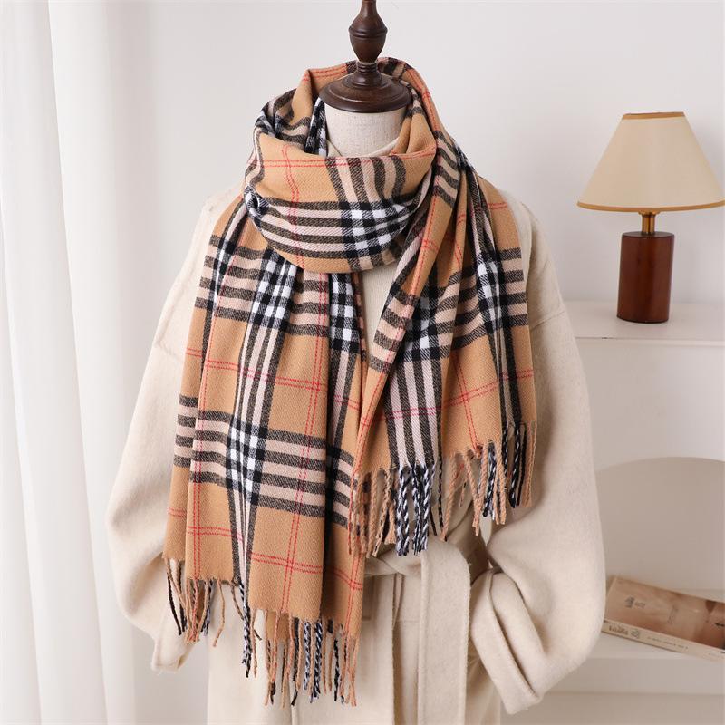 British Style Pattern Autumn And Winter Warm Scarf Women'S Shawl Fashion Versatile Commuter Fringed Imitation Cashmere Scarf