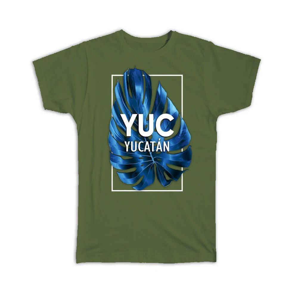 Gift T-Shirt : YUC Yucatan Mexico Blue Leaf Mexican Expat Country L