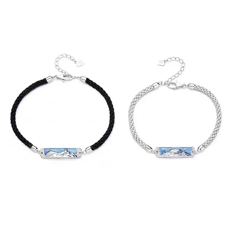 Chic Beaded Blue Bracelet For Couples Copper Material With Plated Finish