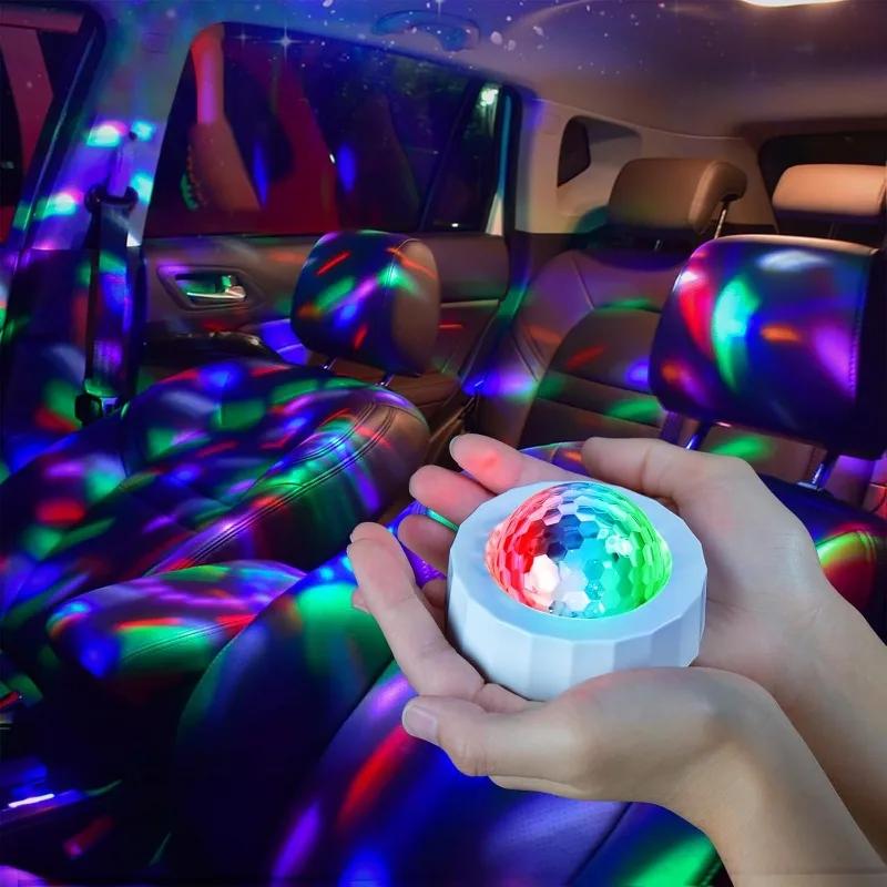 Mini Car Disco Ball Rechargeable Battery Mini Disco Ball for Car Music Sound Activated Multicolor Car Disco Lights Inside