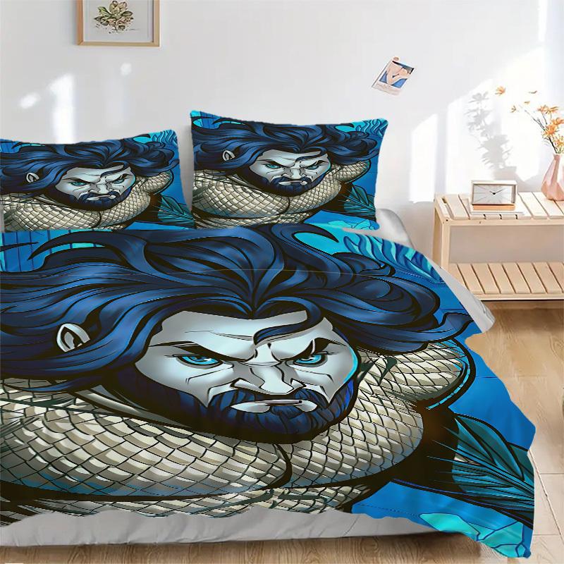 

3 шт. Комплект постельного белья Аквамен, Мягкое удобное пододеяльник, Для спальни, Гостевой комнаты (1*Пододеяльник + 2*Наволочки, Без наполнителя) yy2 135x200cm