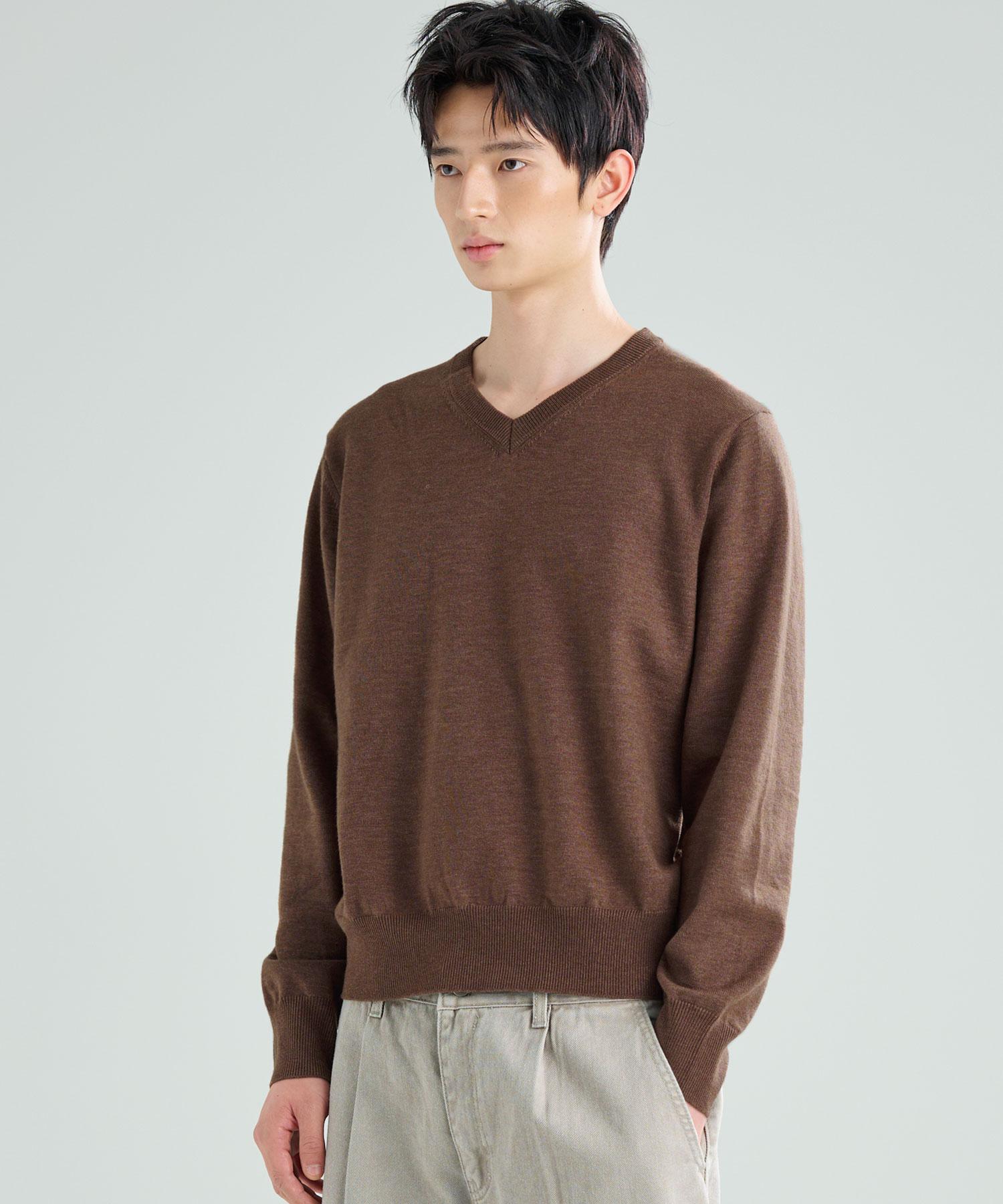 G Pleasy Plain V-Neck Knit Brown Brown/M