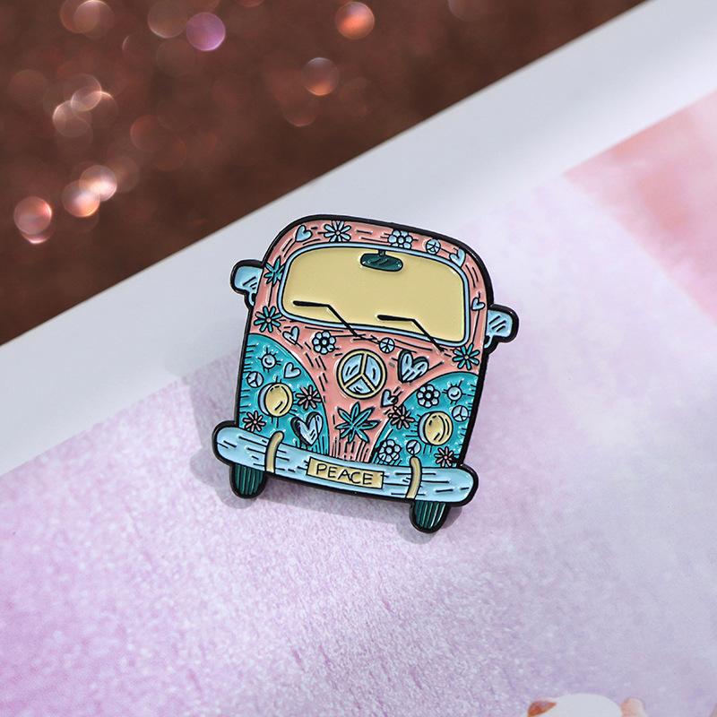 Enamel Pins Cute Bus Car Flower Brooches Women Men Jeans Coat Lapel Pin Badges Decoration Jewelry Gift For Friends