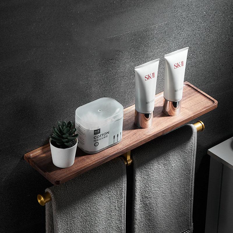 Solid Wood Bathroom Towel Rack Shelving Rack Wall Hanging Storage Hanging Rack Dresser Storage Rack Bathroom Brushed Gold