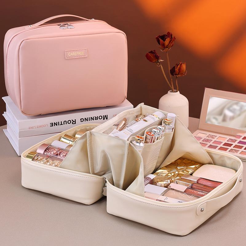 Luxury PU Large Capacity Women Tote Makeup Bag Cosmetic Toiletry Storage Multi Functional Folding Bag Travel Zipper Pouch