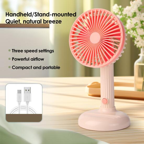 Personal Handheld Fan with Detachable Base 3 Speeds USB Rechargeable Small Desktop Fan Adjustable 90 Degree Tilt Mini Fan for Travel Indoor Outdoor