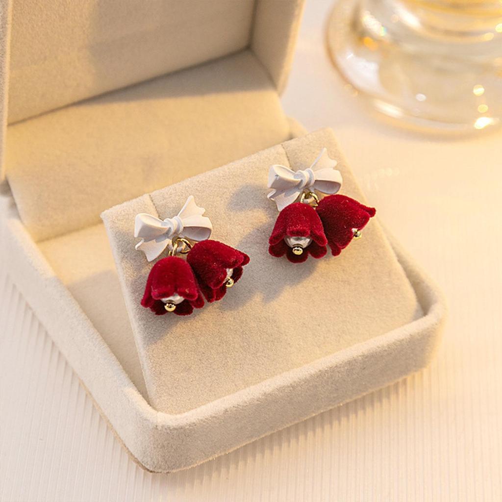 Elegant Christmas Red Bow and Snowflake Stud Earrings for Women