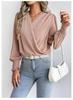 Women's Chiffon V-neck Lantern Sleeve Blouse - Solid Color Fashion Top