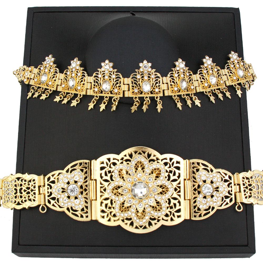 

Золотой цвет Невеста Ювелирные Наборы Женские Резинка Волосы Пояс Талия Цепочка Цепочка Свадебные Ювелирные Изделия Подарок