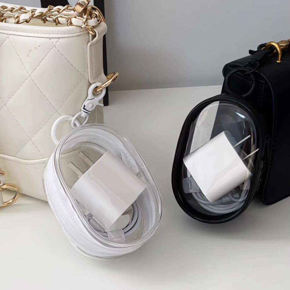 New Round Black PVC Transparent Cosmetic Bags Jewelry Organizer Portable Data Cable Earphone Coin Charger Storage Pouches