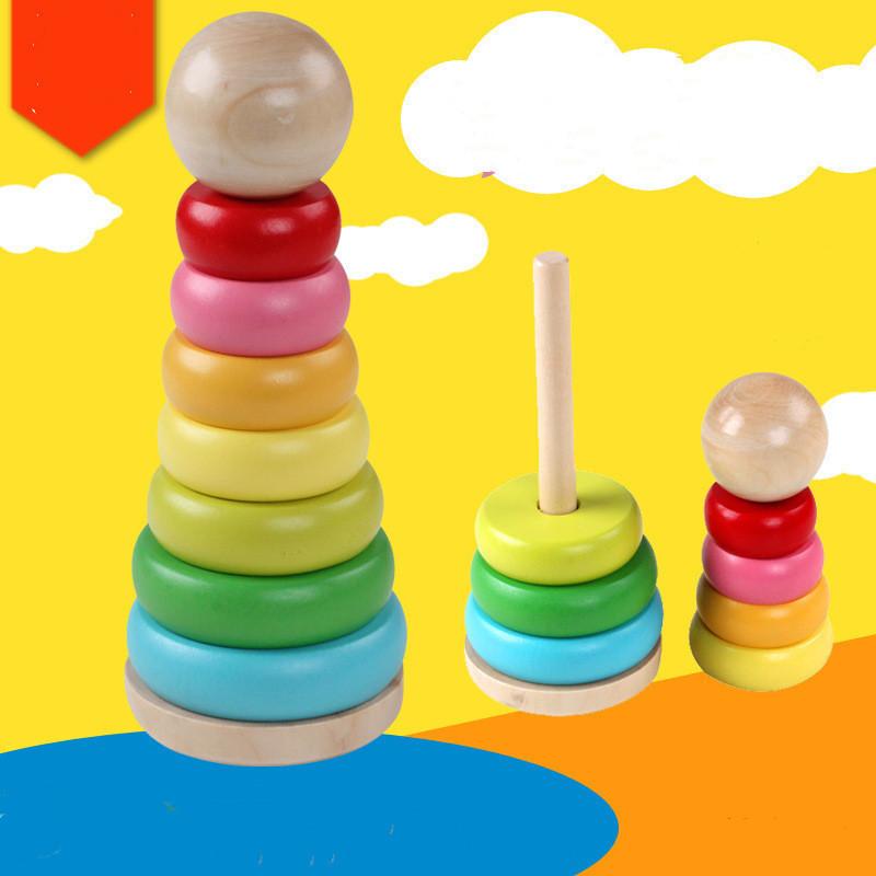 Tower Rainbow Stacking Wooden Toy Early Childhood Learning Logic Development