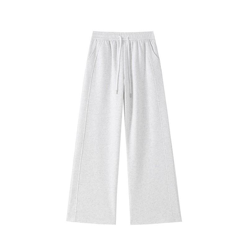 Womens Gray Wide-Leg High-Waisted Casual Sweatpants Loose Fit Comfortable Cotton Blend Pants Winter