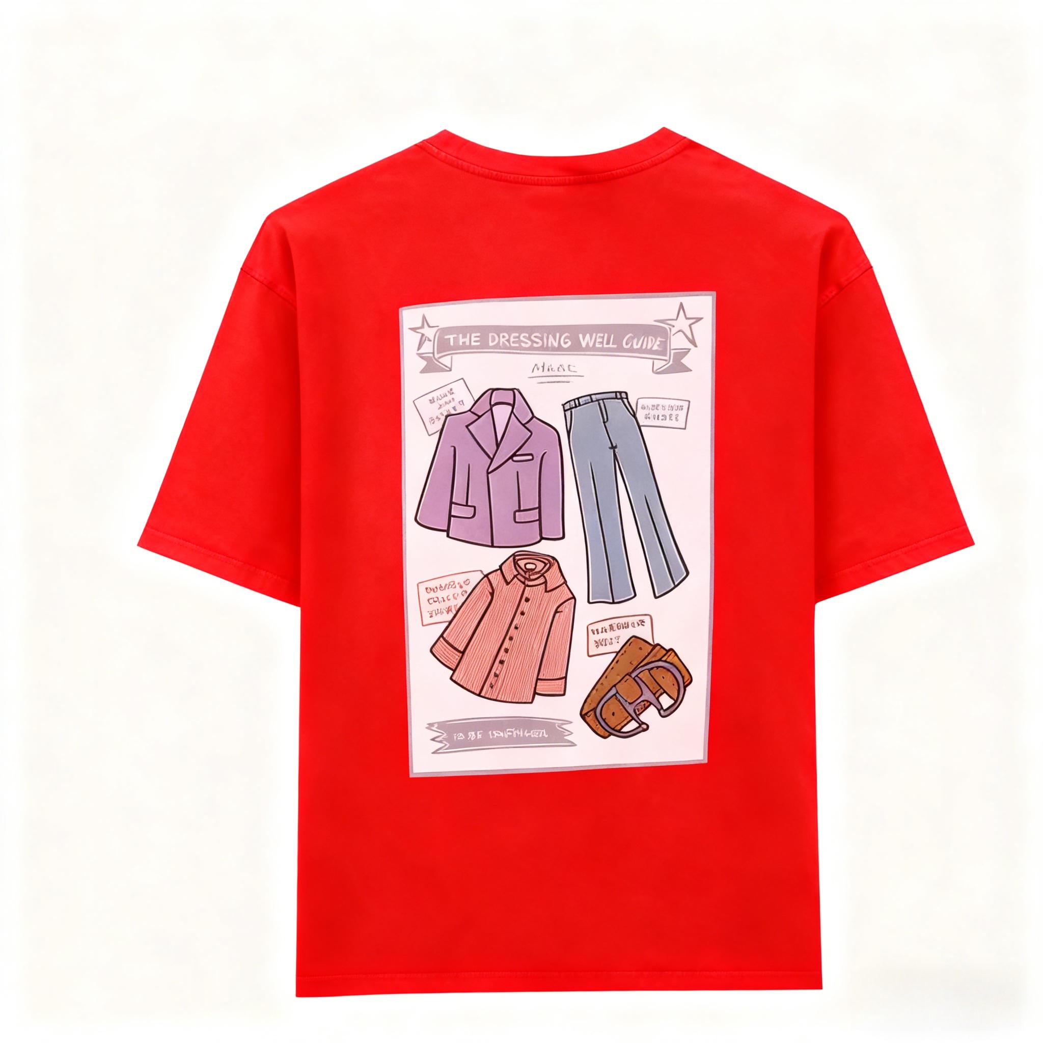 

Retro Cartoon Dressing Guide Graphic Pure Cotton T-shirt with Printed Back Unisex Fashion Casual Round Neck Loose T-Shirt 4XL