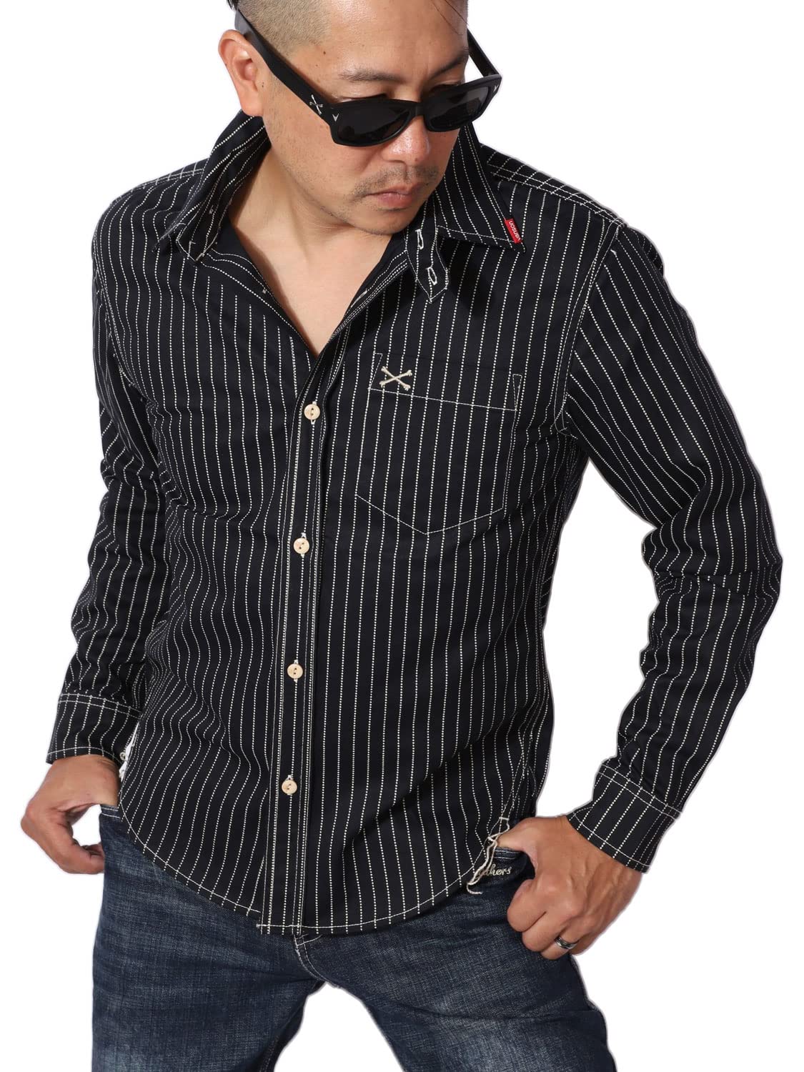 

Vanson NVSL-803 Crossbone One-Point Embroidered Twill Shirt, Long Sleeve, Wabash, XXL