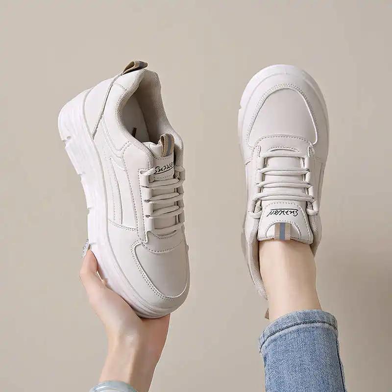 Fashion Big Sole Thick Heel Caregiver Shoes For Women Casual Basketball Women Brand Beige Sneakers For Women Sports Expensive