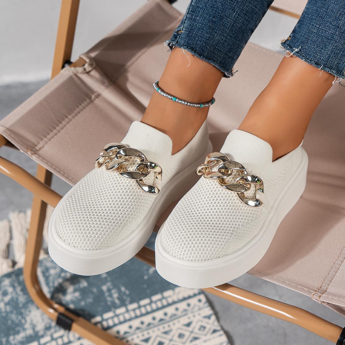 

2025 summer new fly-woven one-word ring buckle European and American style low-top round head thick-soled mesh shoes Mary Jane single shoes women 43 білий