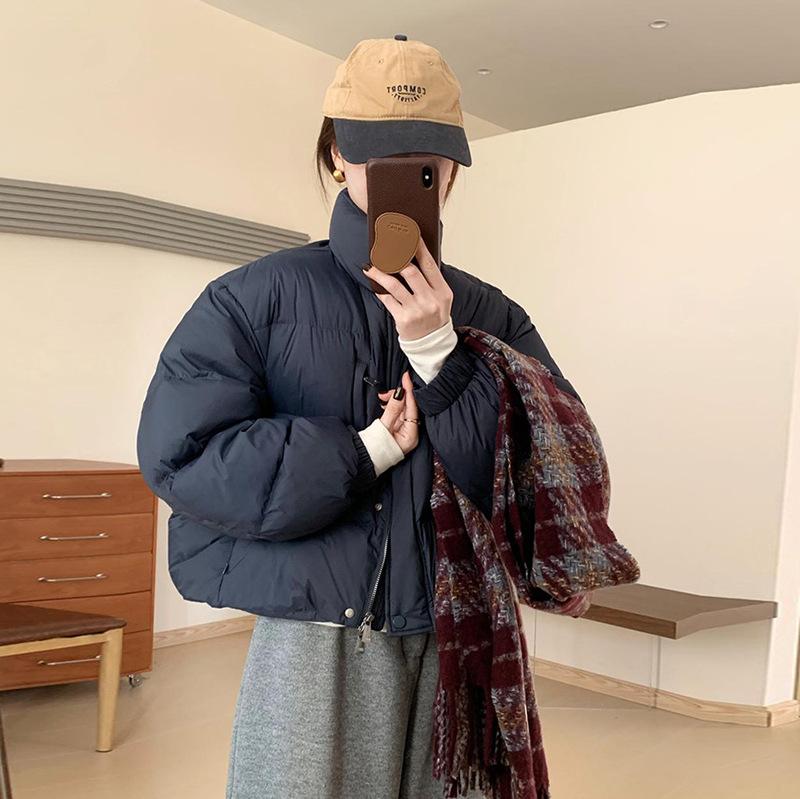 Small Korean stand-up collar short down jacket 2025 winter simple loose and thin bread jacket top jacket women