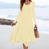 Women's Casual Fashion Round Neck Long Sleeve Solid Color Irregular Hem Midi Dress