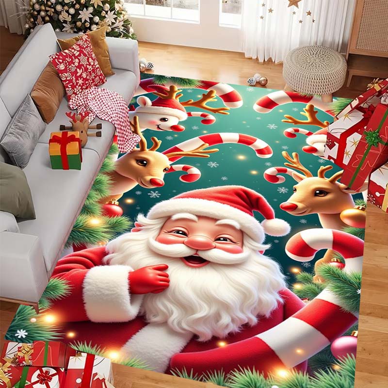 Santa Claus-themed Christmas Rug, Suitable for Living Rooms, Bedrooms, and Entryways, As Well As Outdoor Patios, Gardens, and Courtyards;