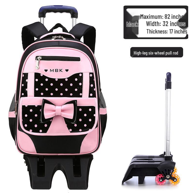 Plecak na kółkach w stylu koreańskim dla dziewcząt, w wieku 6-12 lat, klasy 1-3, 5-6 z szelkami redukującymi obciążenie.