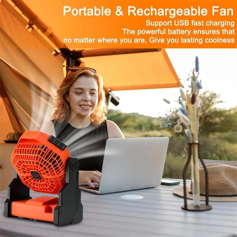 Usb Rechargeable Camping Fan With Light Hook - Portable Outdoor Tent Fan, Personal Desk Fan For Travel, Home, Emergency Use