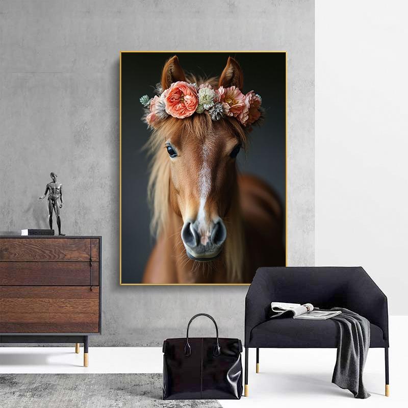 Baby Animals Bunny Goat Pig Dog Horse Sheep Flower Crown Canvas Posters and Prints Wall Art Pictures for Home Kid Room Decor