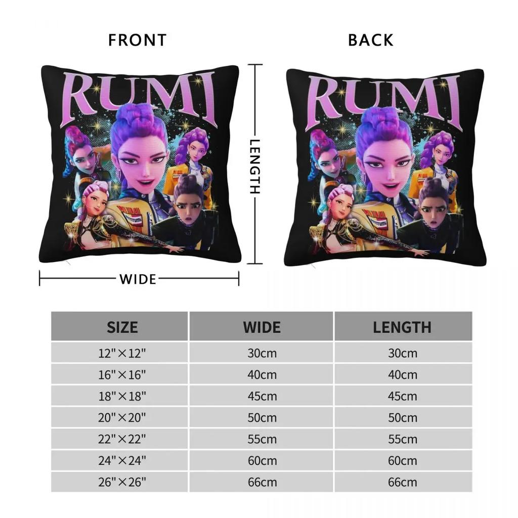 Rumi Kpop Łowcy Demonów Poszewka na Poduszkę Dwustronny Nadruk Poliestrowa Poszewka na Poduszkę Dekoracyjna Poszewka na Poduszkę Dekoracyjną Dom